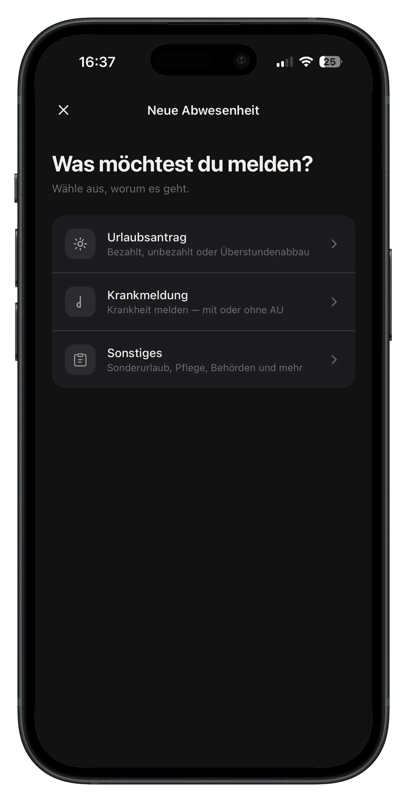 Antragstyp wählen in der Velmio App